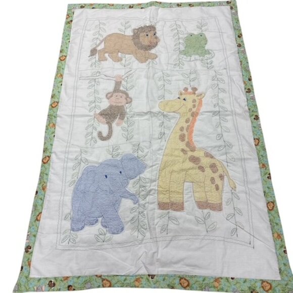 Homemae Baby Blanket Cross Stitch Elephant Giraffe Monkey Lion Frog 40"x61" - Picture 1 of 11